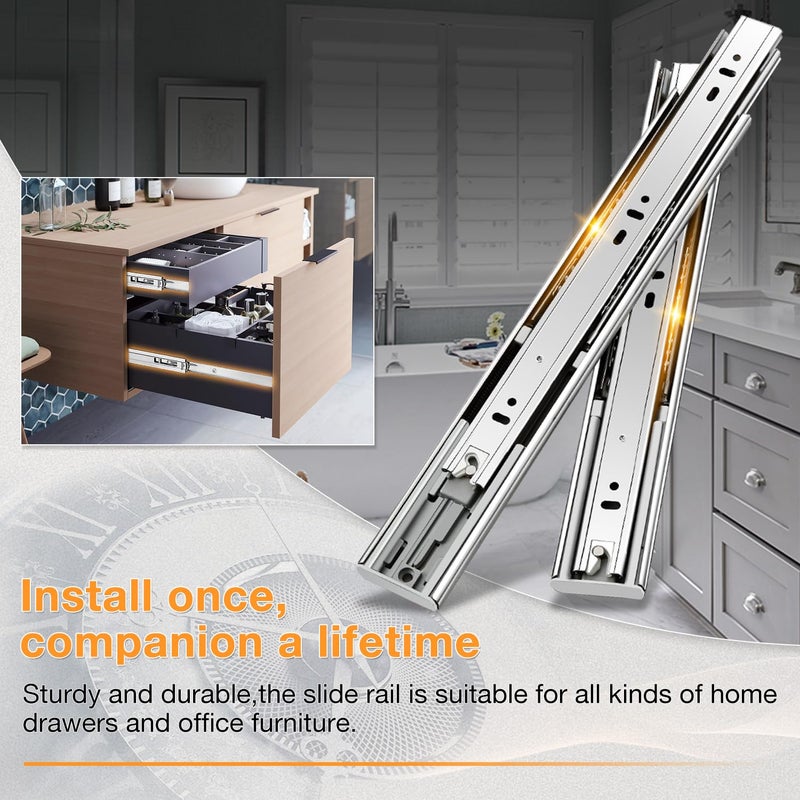 YENUO Soft Close Stainless Steel Full Extension Drawer Slides Side Mount 10 12 14 16 18 20 22 24 inch Ball Bearing Rails Track Guide Glides Runners Heavy 100 lb (Stainless Soft Close-1 Pair  10 Inch) - Image 3